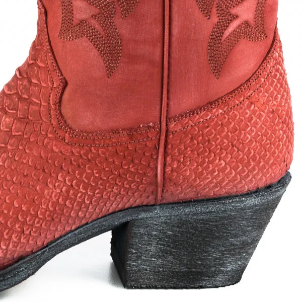 Women's Cowboy Country Western Boots Handmade Washed Red Leather 2524 