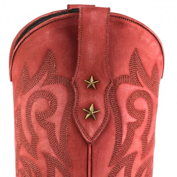 Women's Cowboy Country Western Boots Handmade Washed Red Leather 2524 