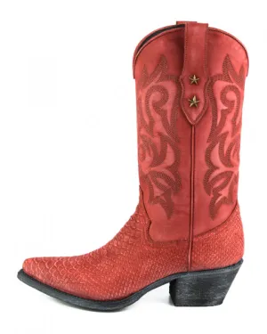 Women's Cowboy Country Western Boots Handmade Washed Red Leather 2524 