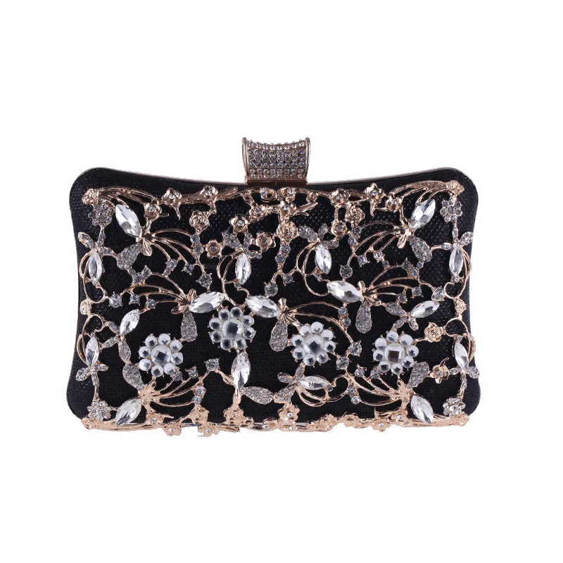 Women's Fashion Metal Beaded Clutch Bags - Silver,Black,Gold