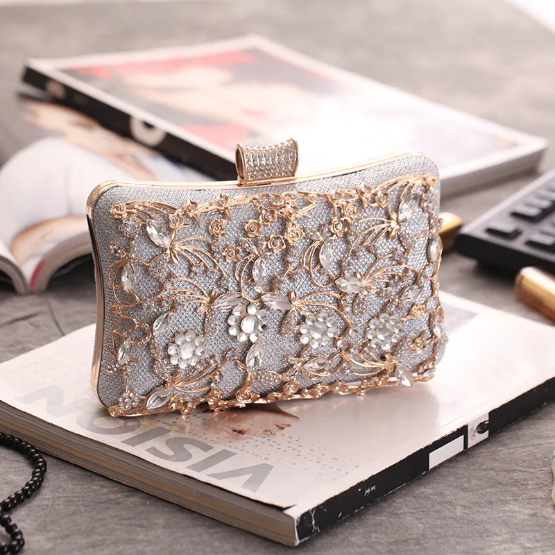 Women's Fashion Metal Beaded Clutch Bags - Silver,Black,Gold