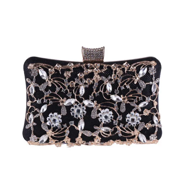Women's Fashion Metal Beaded Clutch Bags - Silver,Black,Gold