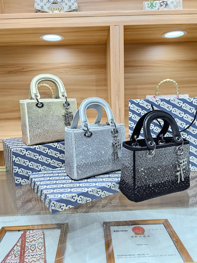 Women's Gradient Rhinestone Portable Retro Diana Chain Crossbody Bags