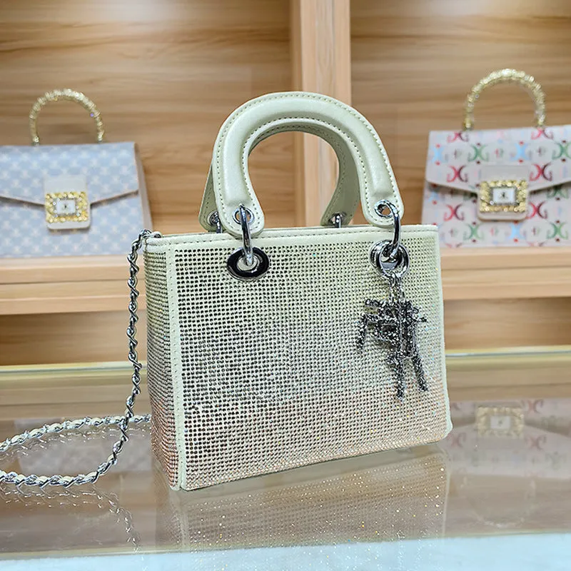 Women's Gradient Rhinestone Portable Retro Diana Chain Crossbody Bags
