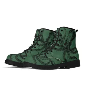 Womens Green Octopus Vegan Steampunk Boots Unisex