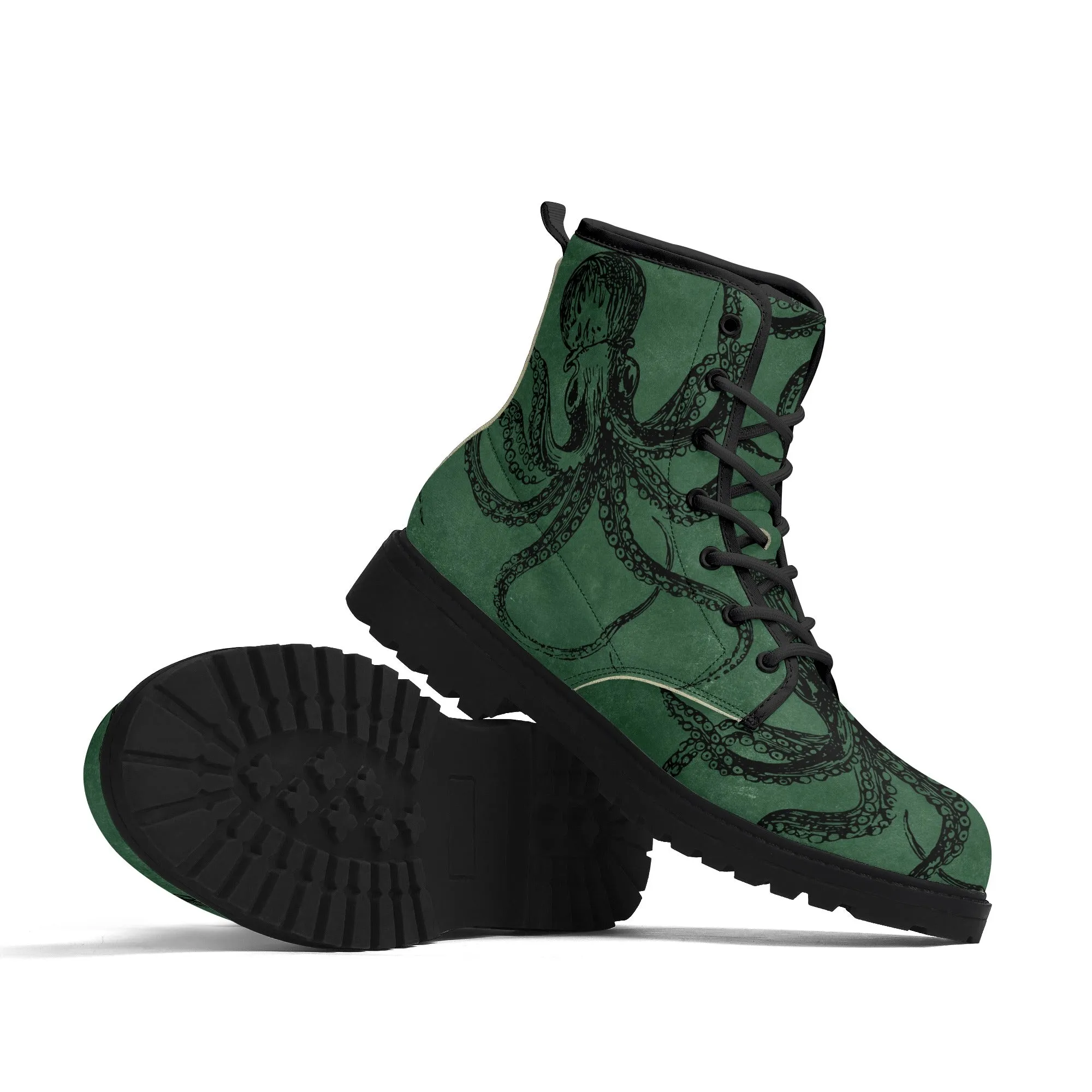 Womens Green Octopus Vegan Steampunk Boots Unisex