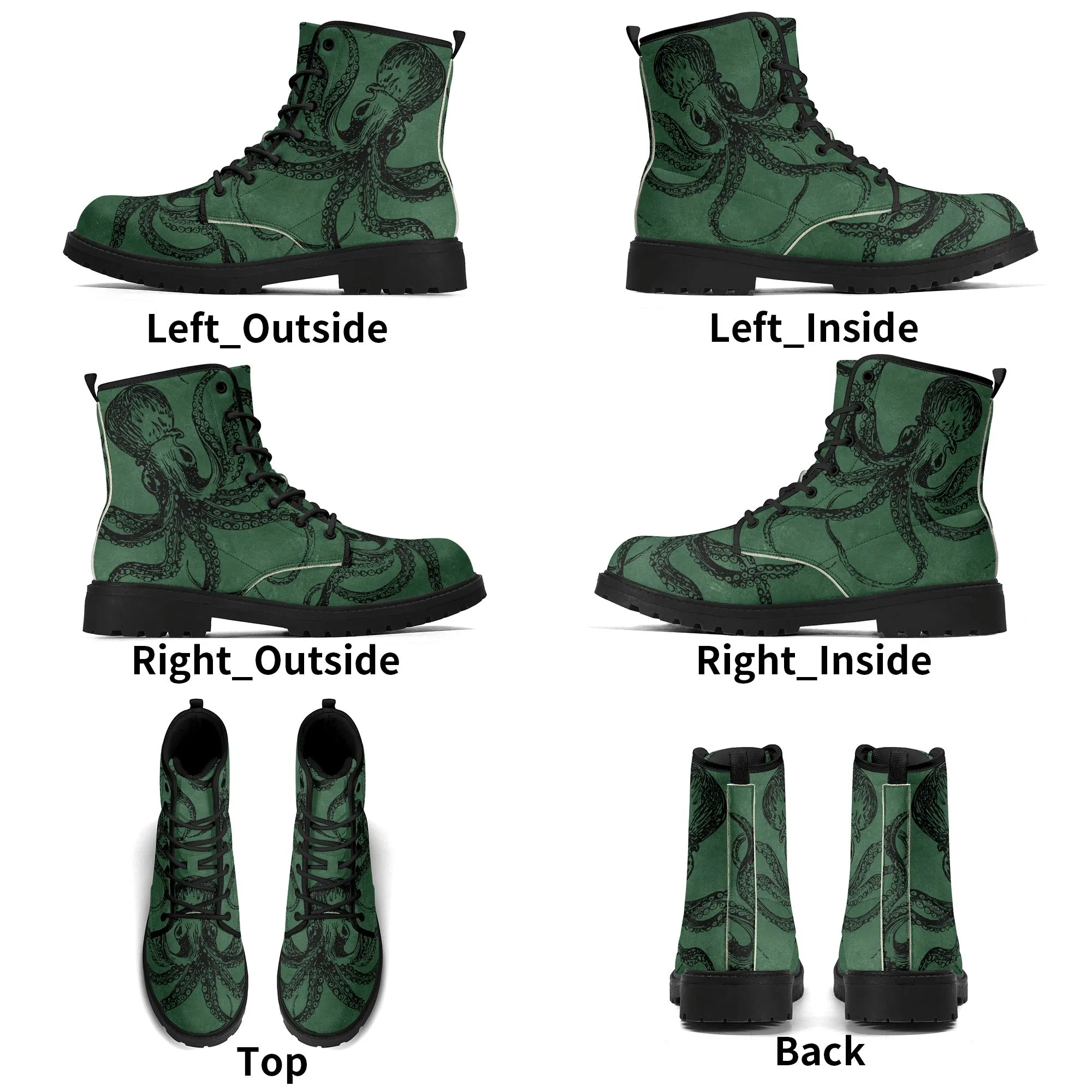 Womens Green Octopus Vegan Steampunk Boots Unisex