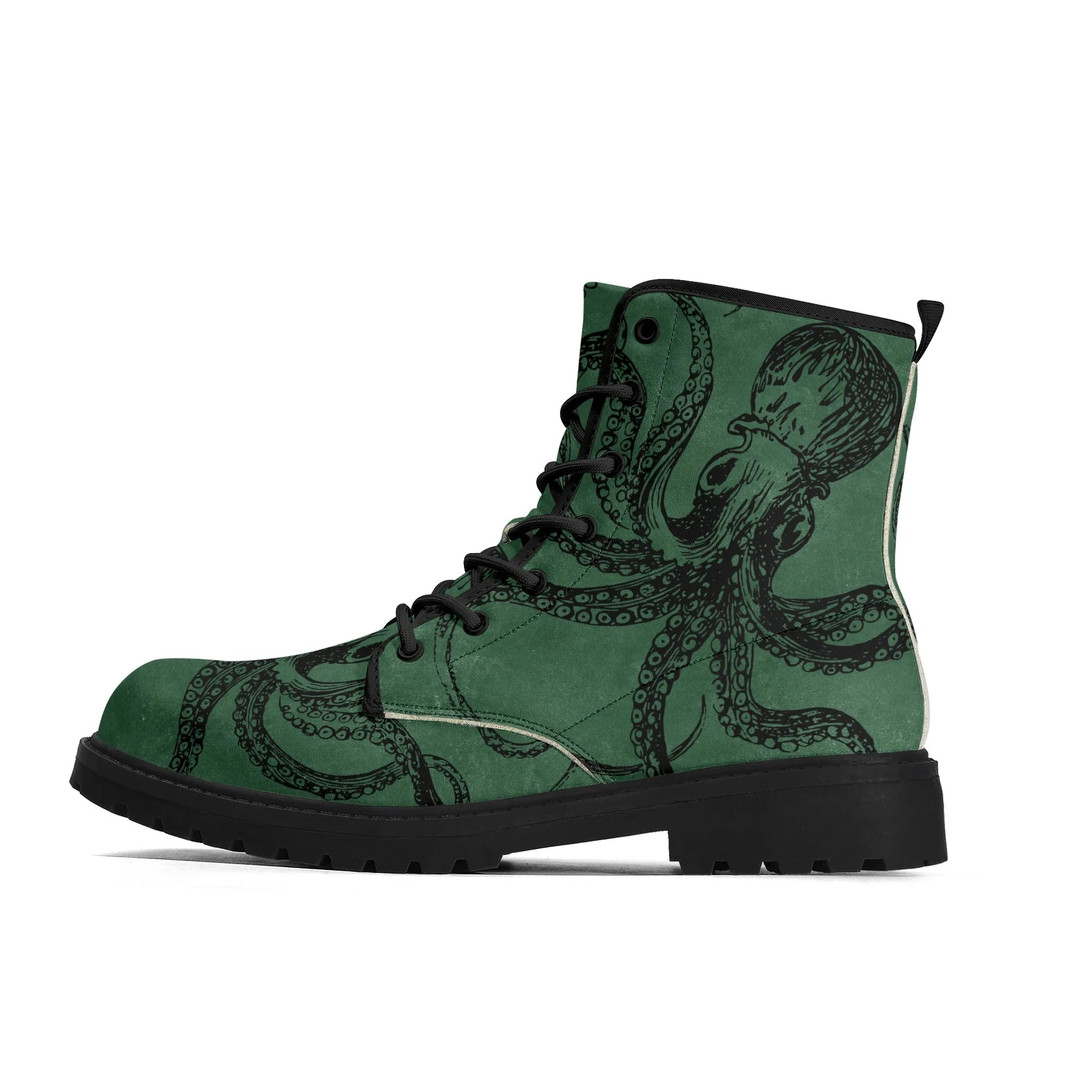 Womens Green Octopus Vegan Steampunk Boots Unisex
