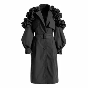 Women's Lapel Single Breasted Outwear Winter Coat with Belts
