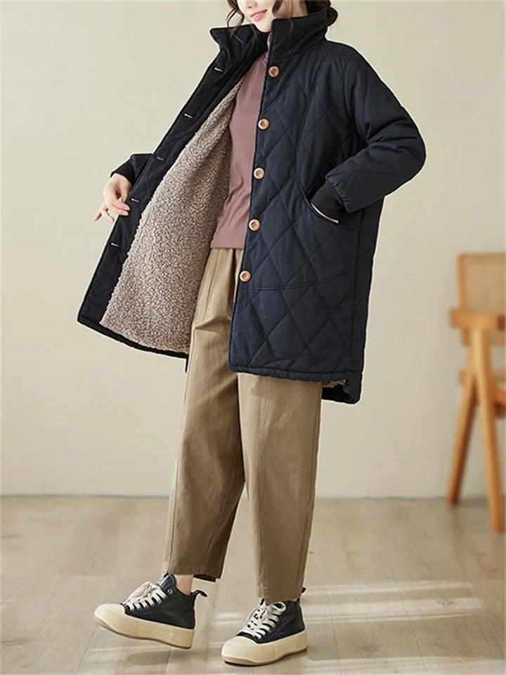 Women's Lined Thickened Faux Lamb Wool Mid-Length Cotton Jacket
