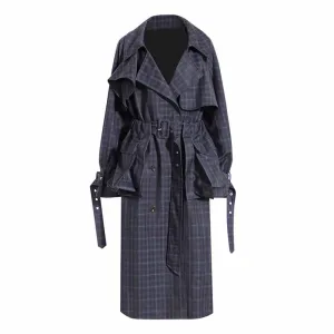 Women's Long Trench Coat Windproof Classic Lapel Belted Overcoat with Pockets