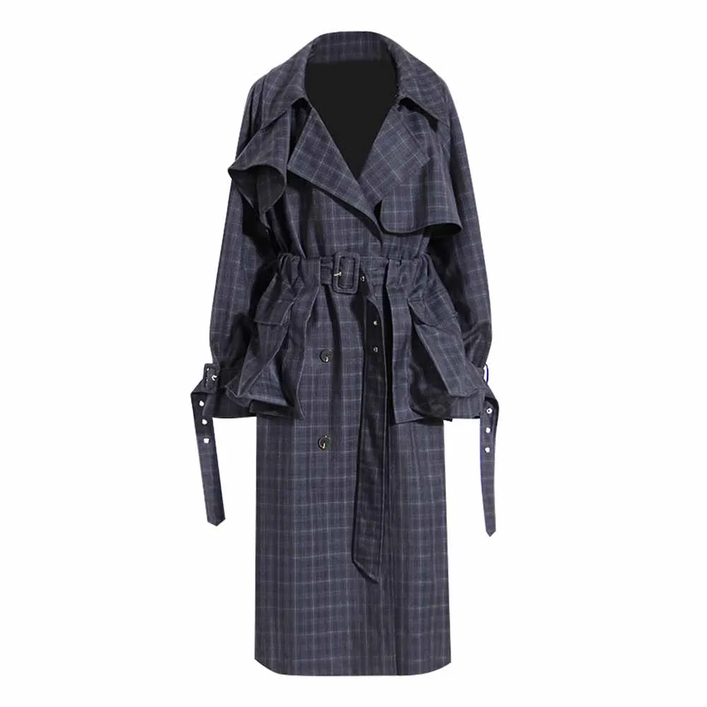 Women's Long Trench Coat Windproof Classic Lapel Belted Overcoat with Pockets