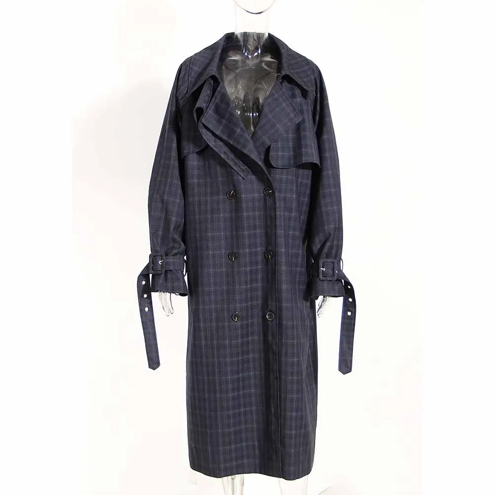 Women's Long Trench Coat Windproof Classic Lapel Belted Overcoat with Pockets
