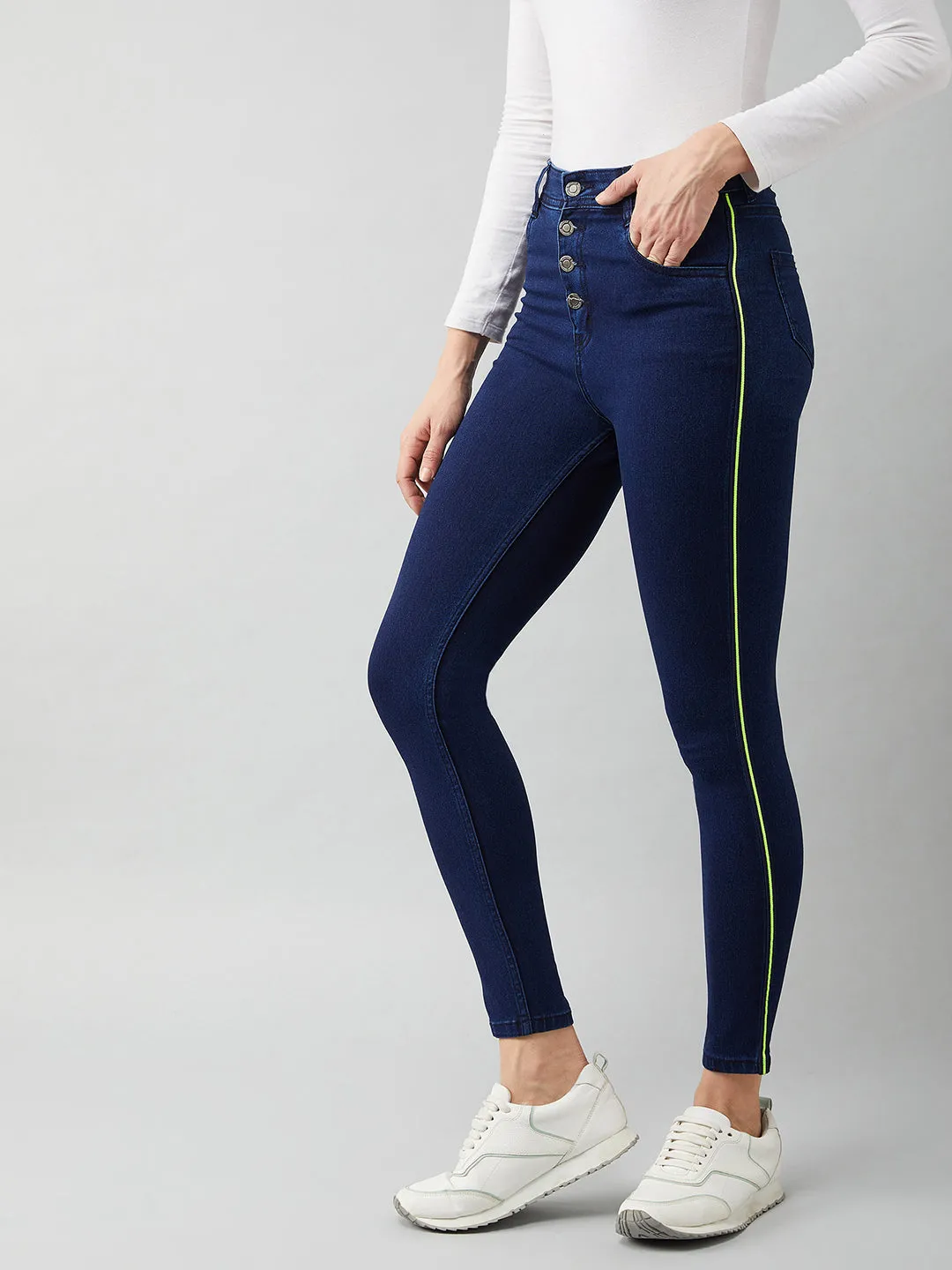 Women's Navy-Blue Skinny-Fit Relaxed High-Rise Stretchable Denim Jeans