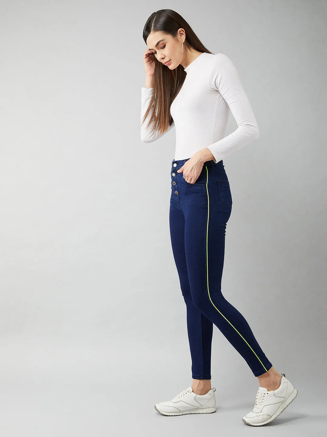 Women's Navy-Blue Skinny-Fit Relaxed High-Rise Stretchable Denim Jeans