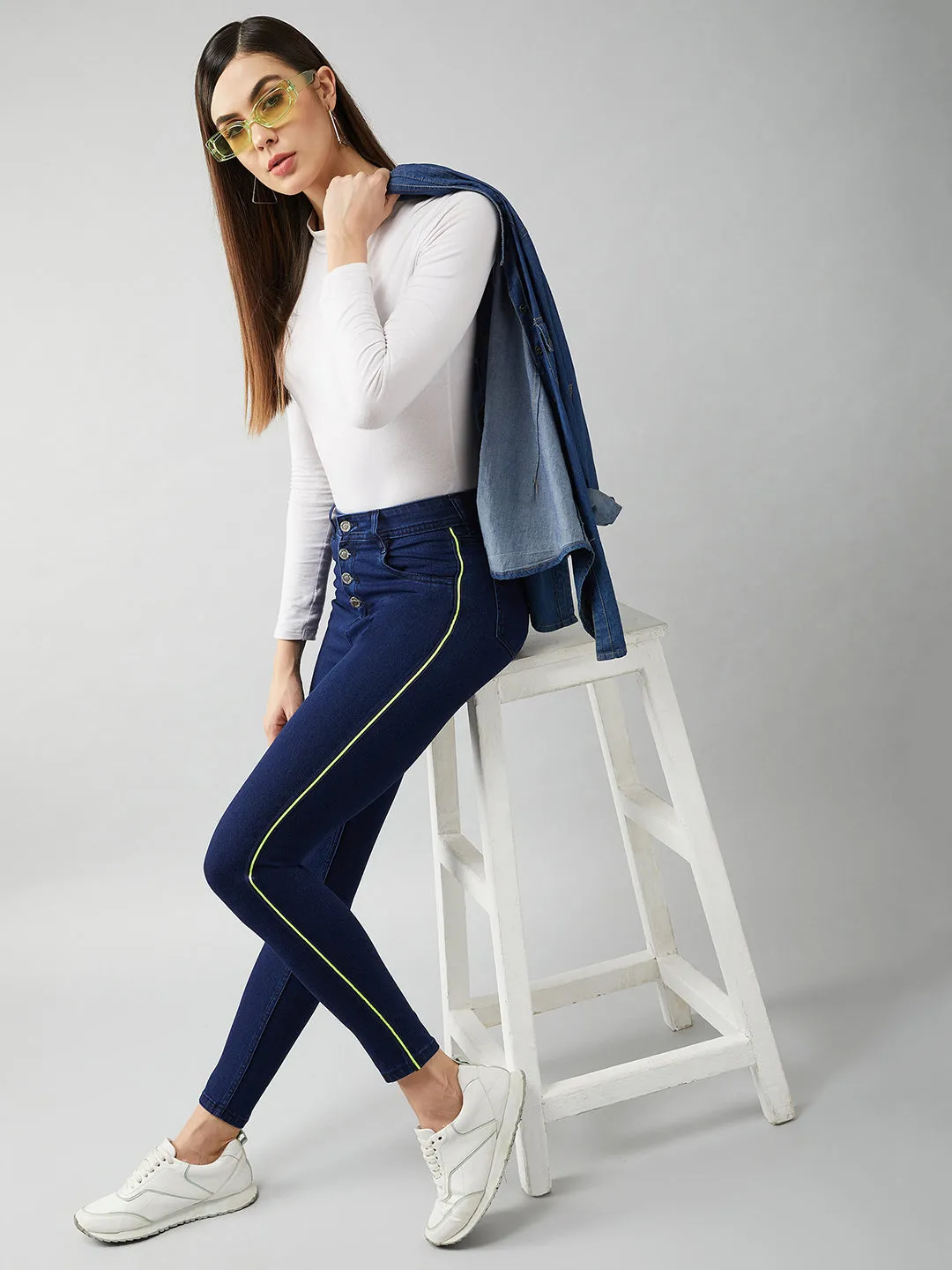 Women's Navy-Blue Skinny-Fit Relaxed High-Rise Stretchable Denim Jeans