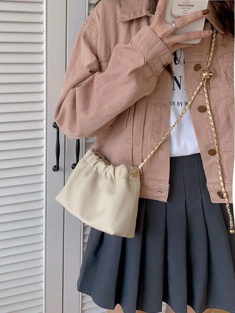 Women's Popular Textured Solid Color Versatile Chain Crossbody Bags
