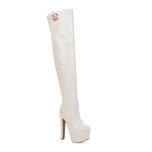 Women's Round Toe Stitching High Heel Platform Over the Knee Boots