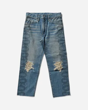 Women's Snake Loop Distressed Cropped Denim Pants Indigo