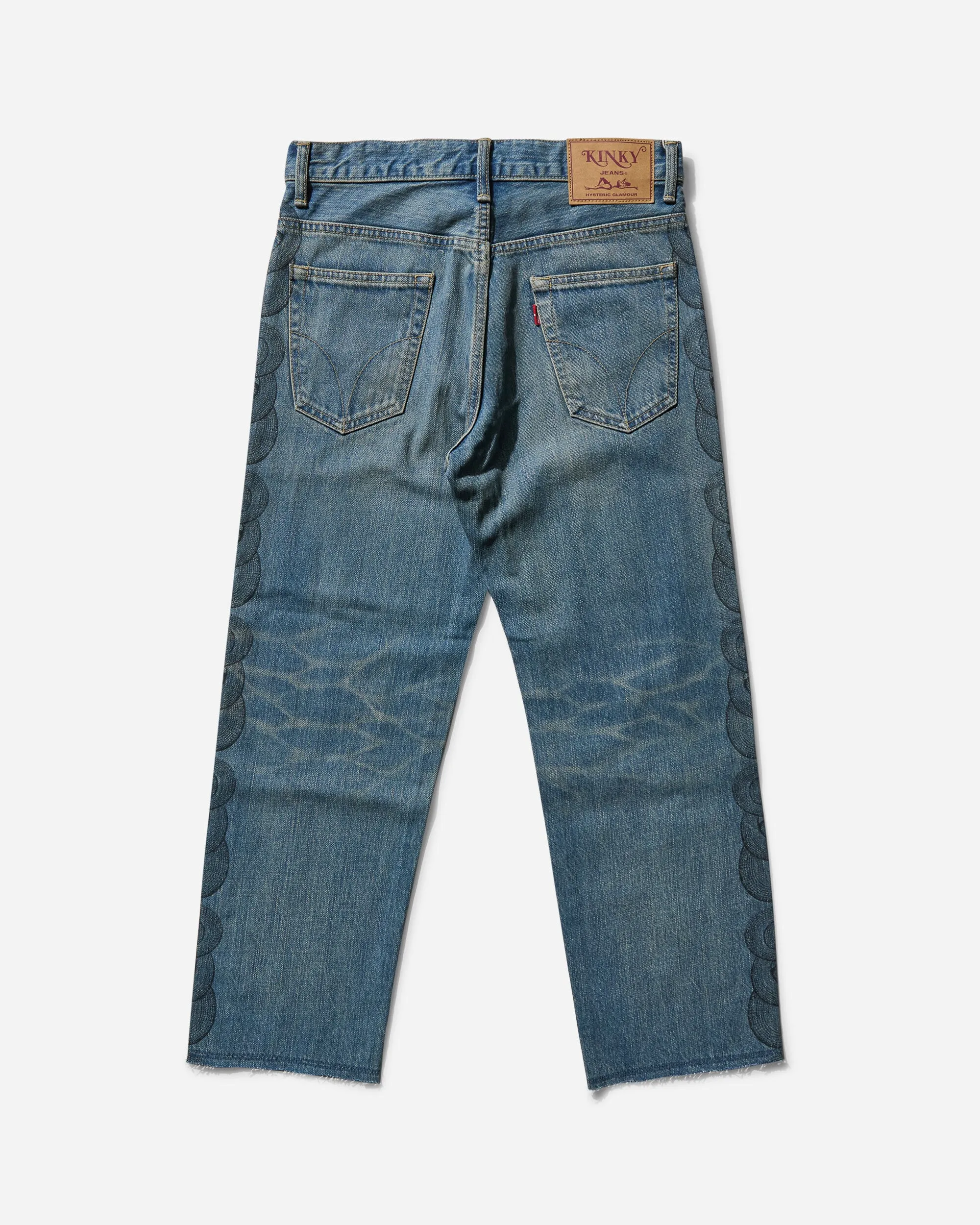 Women's Snake Loop Distressed Cropped Denim Pants Indigo