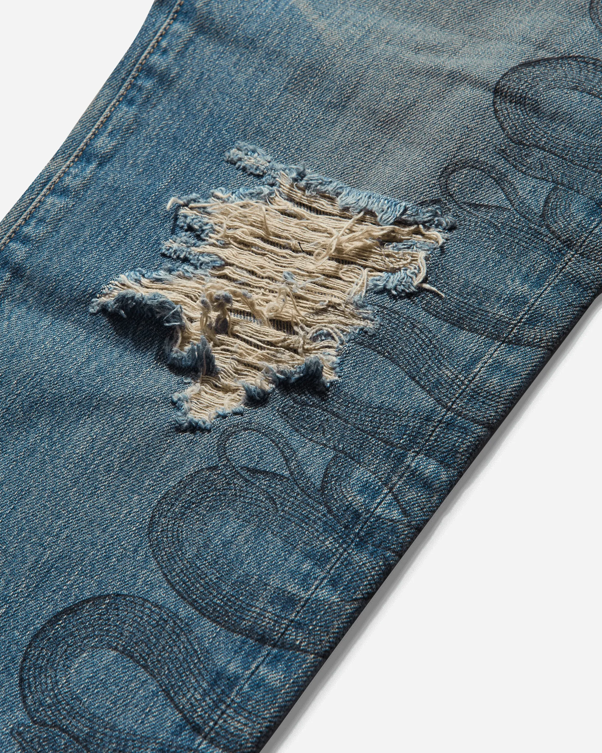 Women's Snake Loop Distressed Cropped Denim Pants Indigo