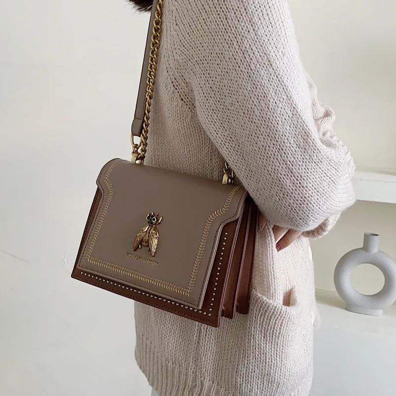 Women's Summer Chain Vintage Bee Portable Contrast Crossbody Bags