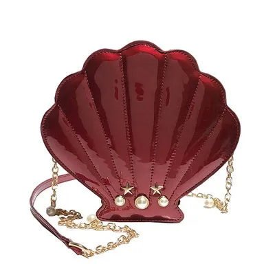 Women's Unique Shell Shape Pu Leather Clutch Bags - Black,Silver,Red,Pink