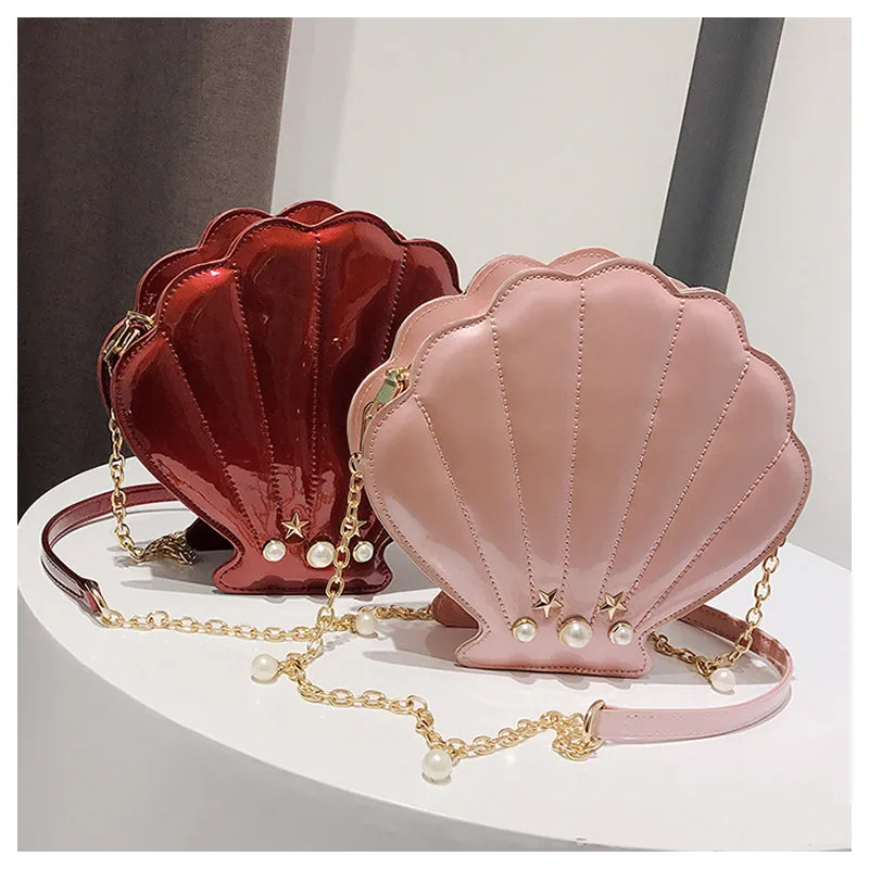 Women's Unique Shell Shape Pu Leather Clutch Bags - Black,Silver,Red,Pink