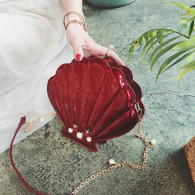 Women's Unique Shell Shape Pu Leather Clutch Bags - Black,Silver,Red,Pink