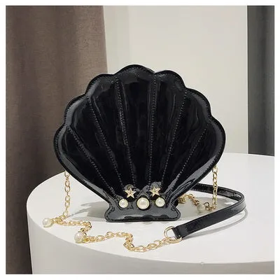 Women's Unique Shell Shape Pu Leather Clutch Bags - Black,Silver,Red,Pink