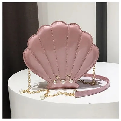 Women's Unique Shell Shape Pu Leather Clutch Bags - Black,Silver,Red,Pink