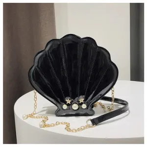Women's Unique Shell Shape Pu Leather Clutch Bags - Black,Silver,Red,Pink