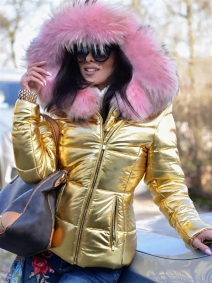 Women's Warm Fur Lined Hooded Puffer Coat for Winter