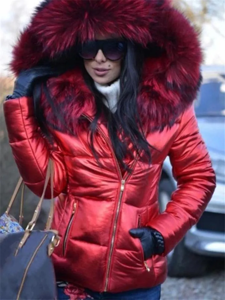 Women's Warm Fur Lined Hooded Puffer Coat for Winter