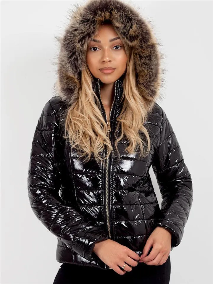 Women's Warm Fur Lined Hooded Puffer Coat for Winter