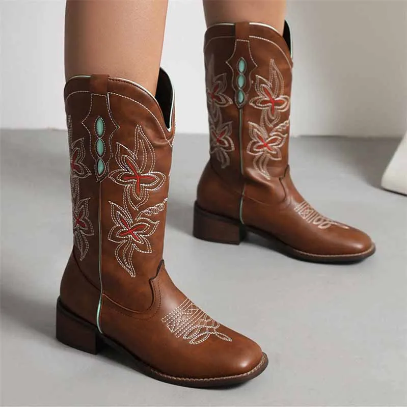 Women's Western Cowgirl Cowboy Boots Wide Calf Embroidered Boot