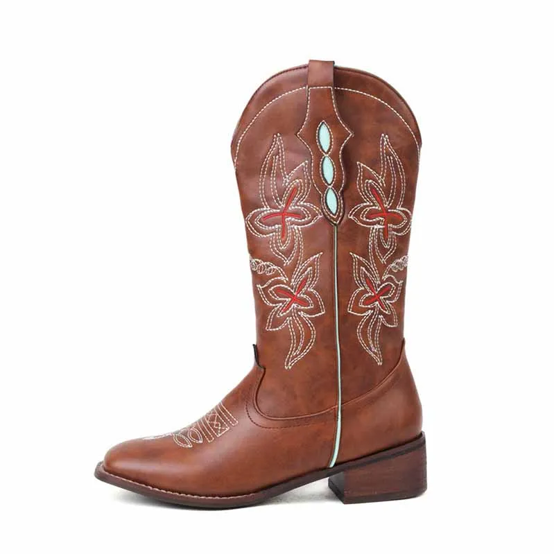 Women's Western Cowgirl Cowboy Boots Wide Calf Embroidered Boot