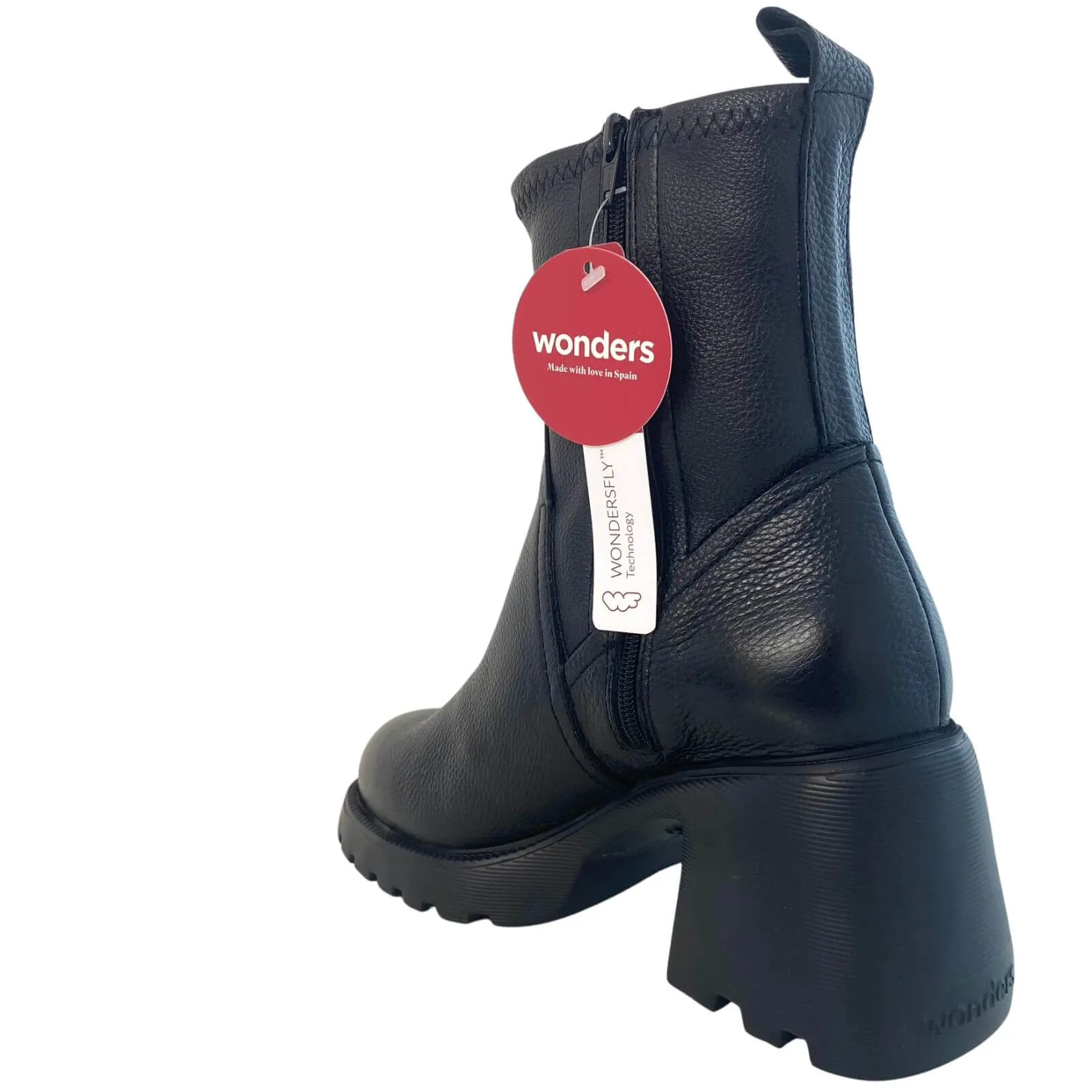 Wonders Black Leather Chunky Boots