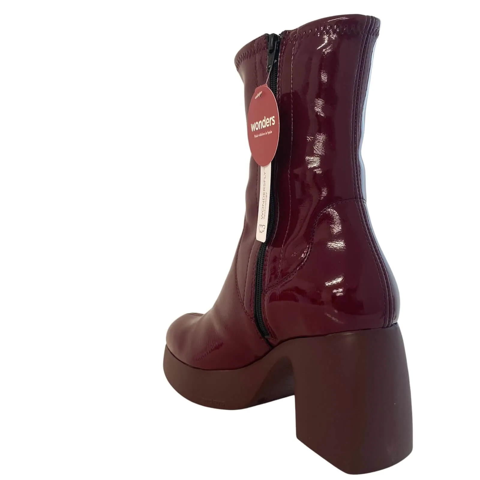 Wonders Dark Red High Patent Chunky Boots
