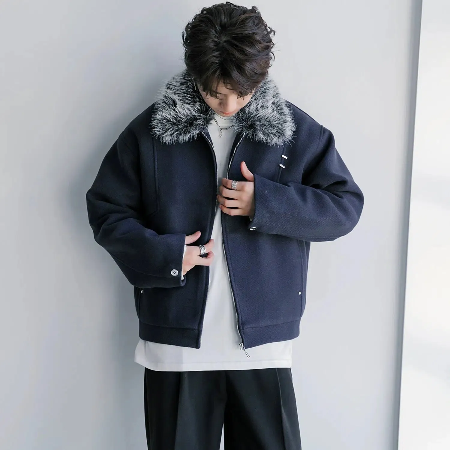 Wool Coat with Faux Fur Collar