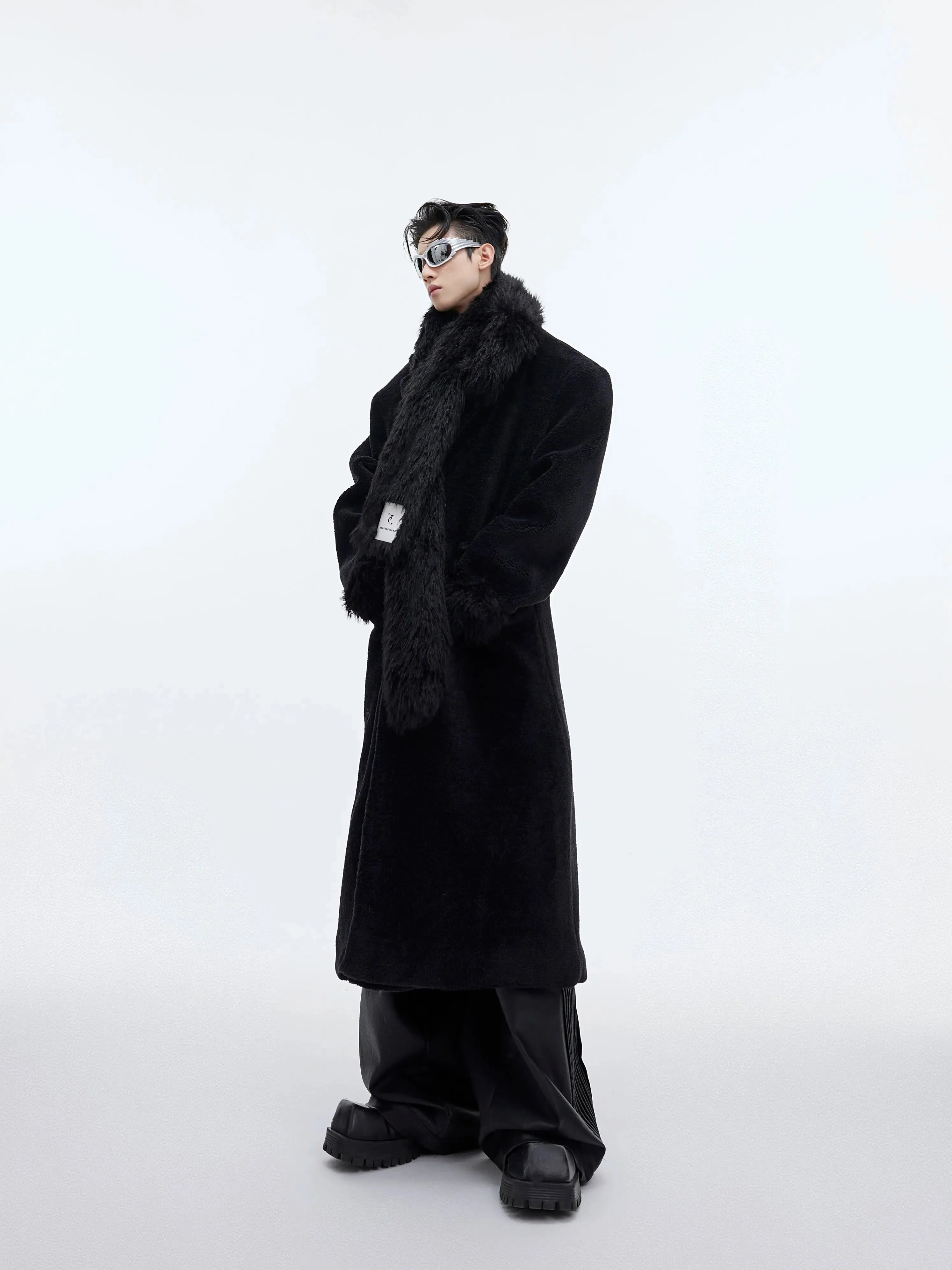 Woolen Thickened Long Windbreaker (with Scarf)