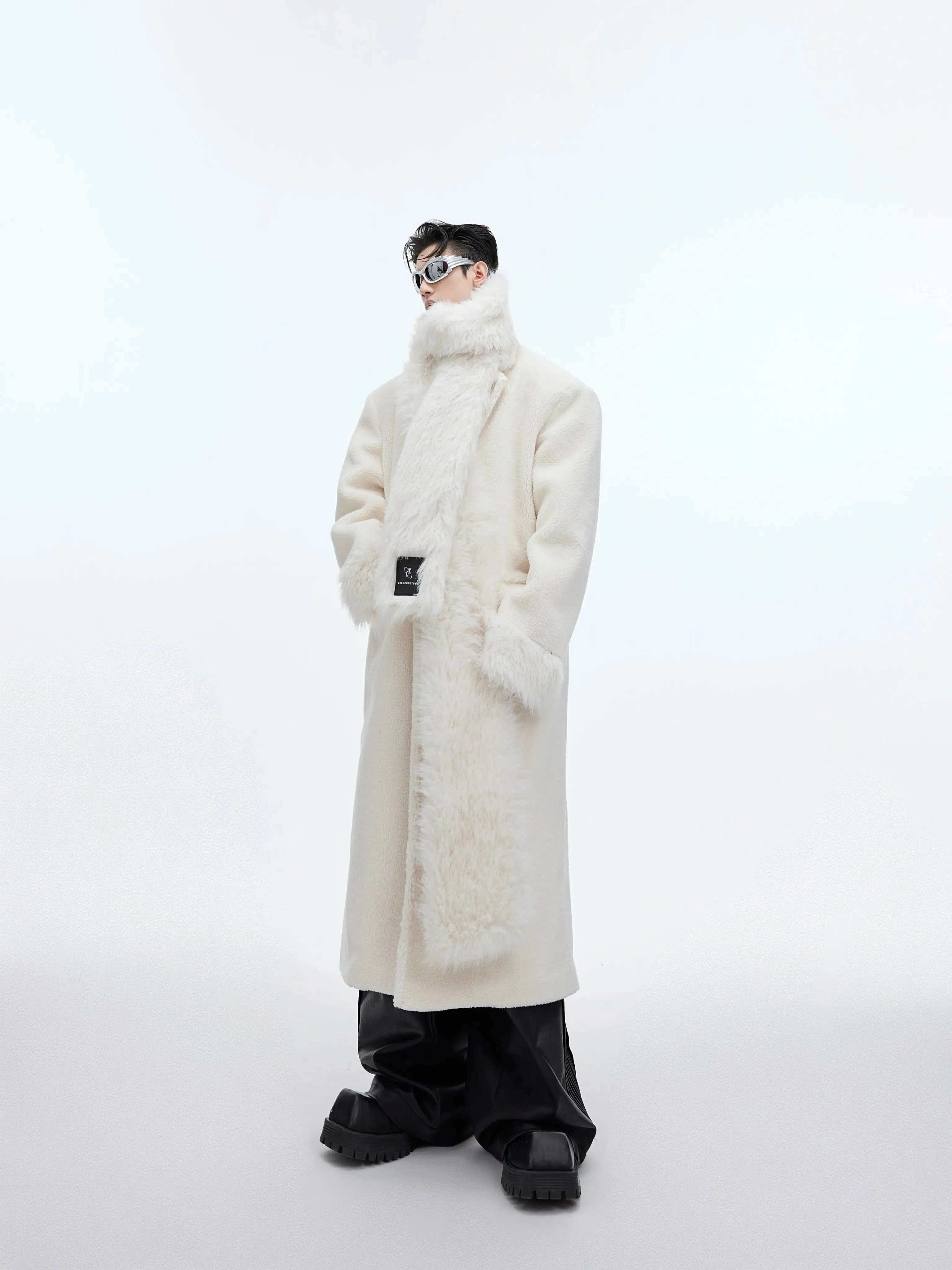 Woolen Thickened Long Windbreaker (with Scarf)