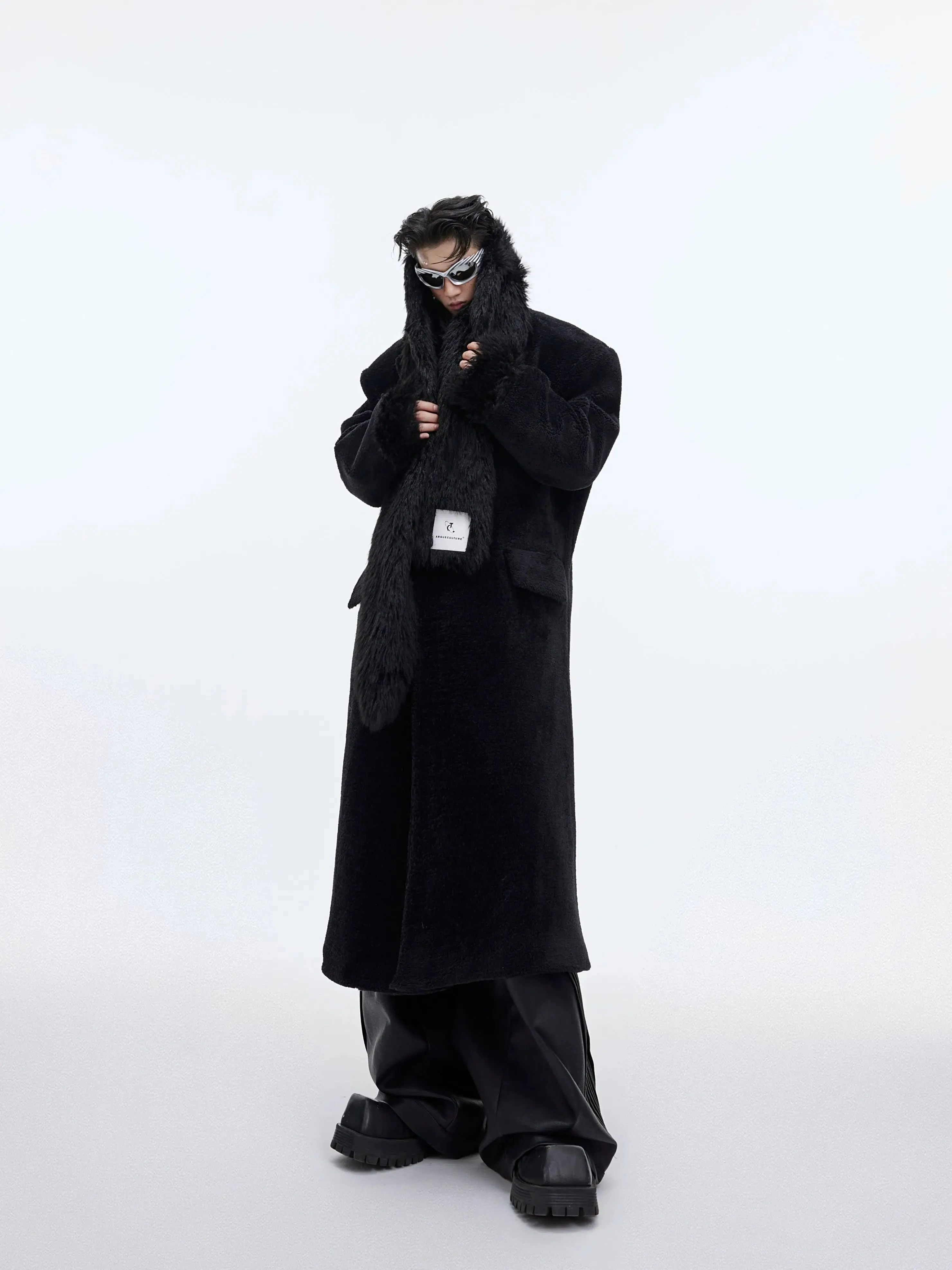 Woolen Thickened Long Windbreaker (with Scarf)