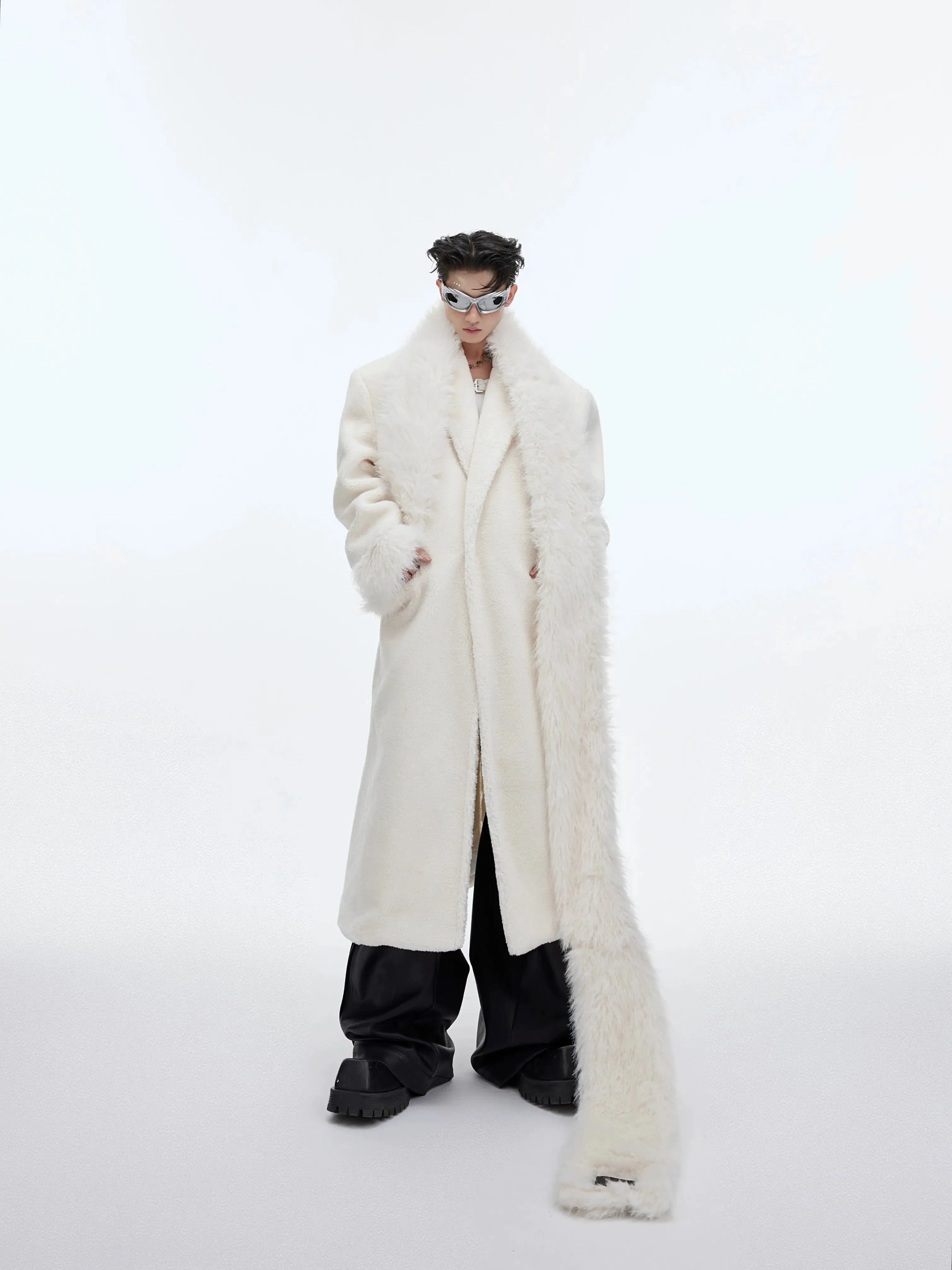 Woolen Thickened Long Windbreaker (with Scarf)