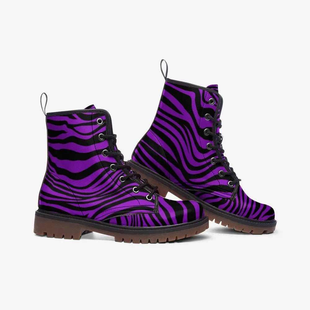 Y2k Neon Purple Tiger Pattern Vegan Leather Unisex Boots