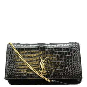 YVES SAINT LAURENT Kate Monogram Crocodile Leather Shoulder Bag Black