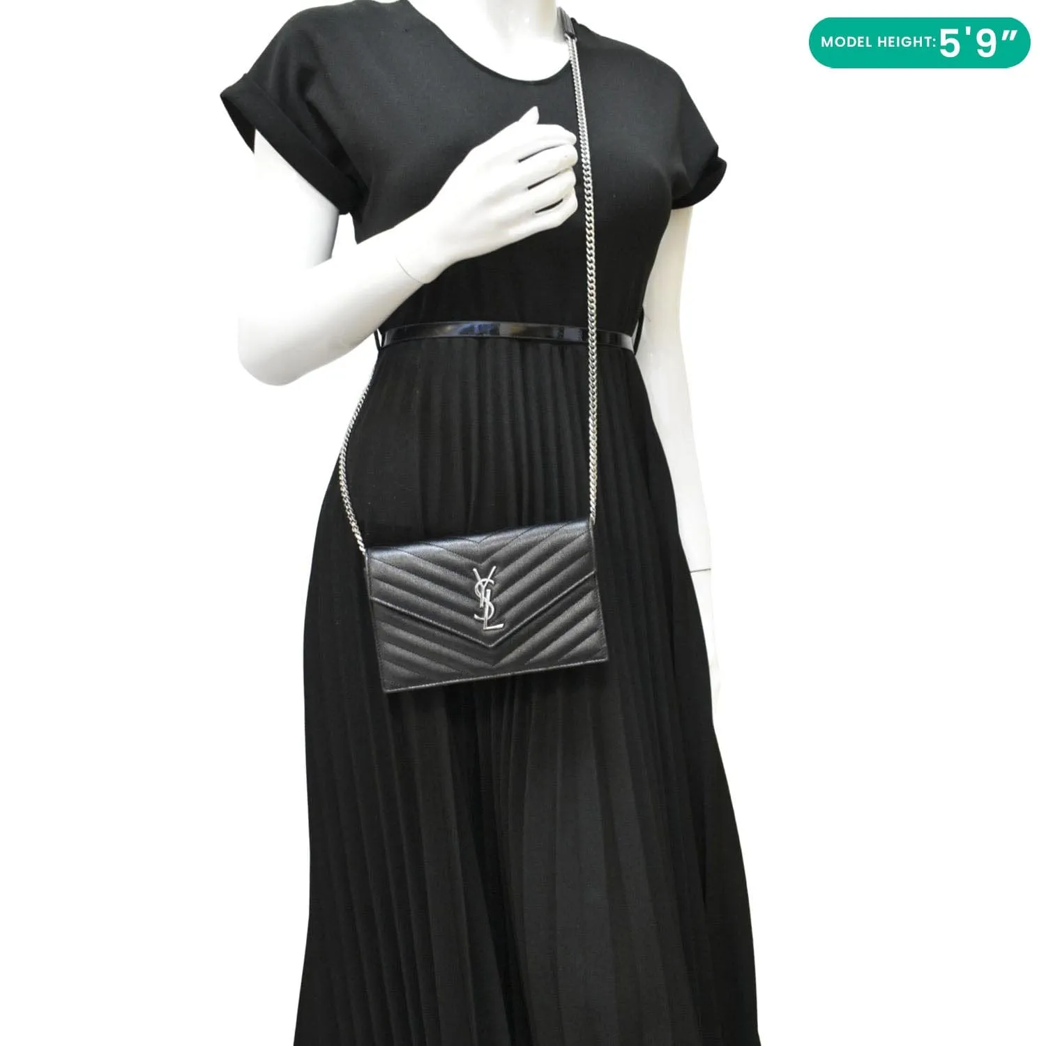 YVES SAINT LAURENT WOC Cassandre Grain De Poudre Chain Crossbody Bag Black